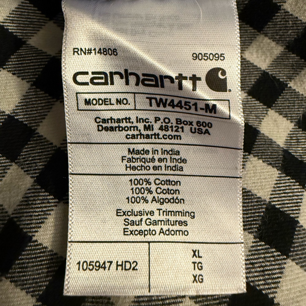 Carhartt Men's Loose Fit Plaid Flannel Long Sleeve Black & White Button Up XL - Picture 15 of 15